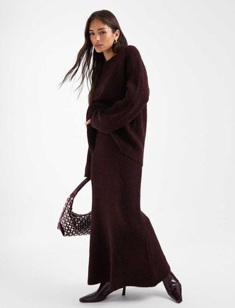 4th & Reckless Gonna lunga svasata in maglia effetto lana color prugna in coordinato-Viola