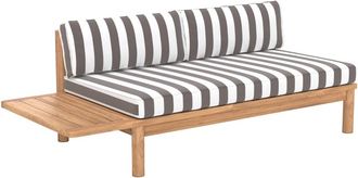 Rendez-Vous D&eacute;co Sof&aacute; de jard&iacute;n de teca maciza y cojines a rayas grises para 2 personas