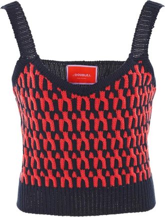 La DoubleJ Bicolor Ribgebreide Crop Top - Dames - Tops zonder mouwen - Rood - XS - Katoen - Tops