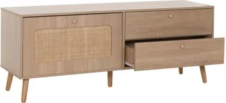 Hhg Porta tv HHG 172, tavolo tv basso cassettiera, anta a cassetto, legno Kubu rattan 56x140x41cm effetto rovere