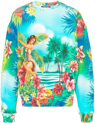 Roberto Cavalli floral-print cotton sweatshirt - men - Cotton - S - Blue