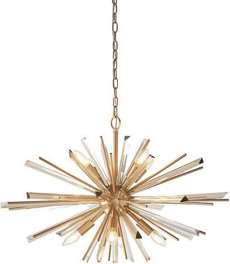 Loops Large Antique Brass Ceiling Pendant Light - 8 Bulb Hanging Fitting - Prism Glass