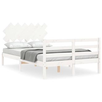 Berkfield Home Bed Frame with Headboard White 120x200 cm Solid Wood | Size: Small Double