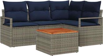 vidaXL Conjunto De Sof&aacute;s De Jard&iacute;n 5 Uds. Gris Rat&aacute;n Sint&eacute;tico Vidaxl