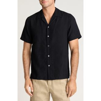 Bonobos Riviera Cabana Shirt in Black Texture Stripe Cotton at Nordstrom, Size Xx-Large