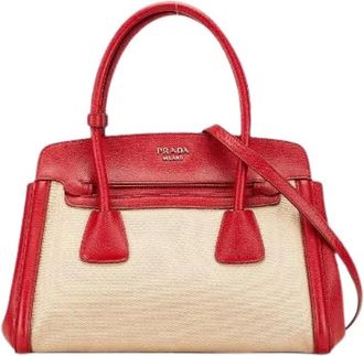 Prada Pre-owned Handbags, female, Multicolor, Size: ONE SIZE Pre-owned Bn2595 Saffiano Leather & Canvas 2way Bag
