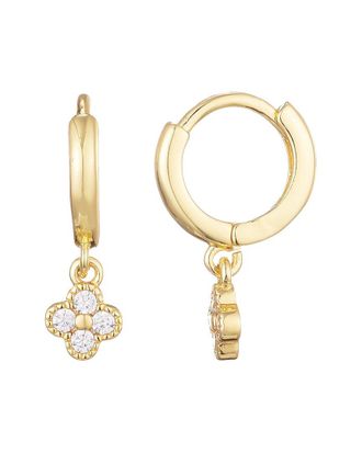 Adornia 14K Plated CZ Extra Mini Clover Dangle Huggie Earrings