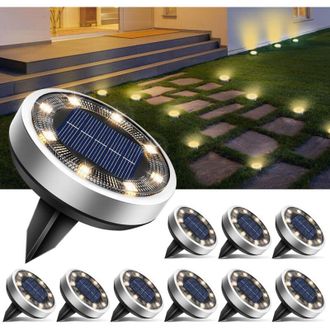 OEM Juego De 10 Luces Solares De Suelo - 8 Led Impermeables Ip65 - Acero Inoxidable Y Pl&aacute;stico - Iluminaci&oacute;n Exterior Para Jardines Y Caminos