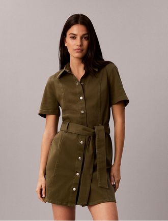 Calvin Klein Jeans Calvin Klein Womens Stretch Twill Belted Dress - Dark Beige - XS