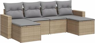 vidaXL Juego De Sof&aacute;s Jard&iacute;n Con Cojines 6 Pzas Rat&aacute;n Sint&eacute;tico Beige Vidaxl