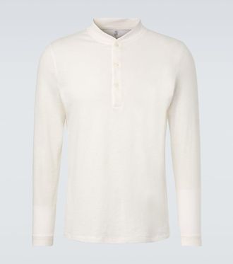Brunello Cucinelli Camiseta con botones de lino y algod&oacute;n