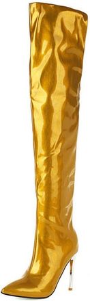 Generic Womens Metallic Glossy Patent Leather Over The Knee Stiletto Heel Boots Pointed Toe Thigh High Fashion Footwear for Cosplay Evening Party Runway and N