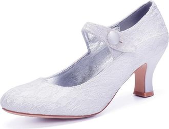 Generic Wedding Shoes Womens Closed Toe Shoes Women Low Heel Comfortable Satin Bridal Evening Prom Dress Pumps 6.5Cm,White,7 UK
