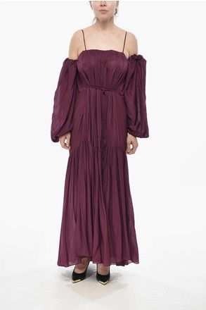 Super Blond Chiffon Ruffled Dress with Puff Sleeves size One Size