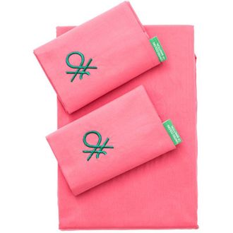 Benetton Set de 4 piezas Sabana Doble: Sabana Plana + Sabana Bajera 120x200 cm + 2 Funda de Almohada de 50x80 cm, color rosa - 100% algod&oacute;n