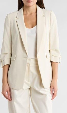 DKNY Aero Ruched Sleeve Crepe Blazer in Ecru at Nordstrom Rack, Size 14