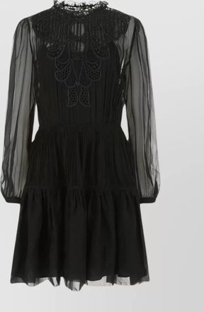 Alberta Ferretti chiffon mini dress with embroidered sheer sleeves