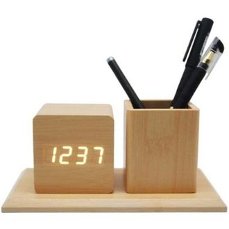 OEM Reloj Despertador Digital De Madera Threeh Con Portal&aacute;pices, Visualizaci&oacute;n De La Hora, 3 Alarmas, Control De Sonido Y 3 Niveles De Brillo, Color Amari