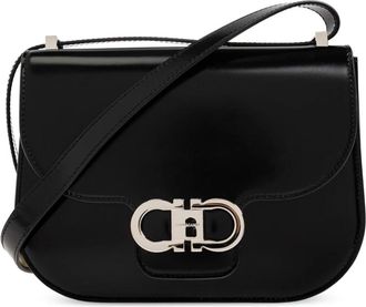 Ferragamo Double Gancini Crossbody Tas - Dames - Schoudertassen - Zwart - ONE Size - Leer - Tassen