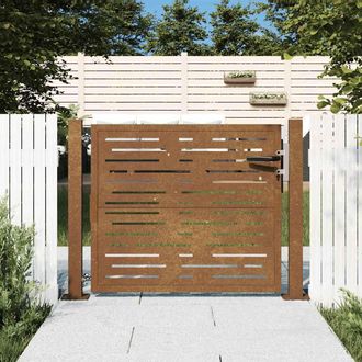 Berkfield Home Garden Gate 105x80 cm Corten Steel Square Design in Brown