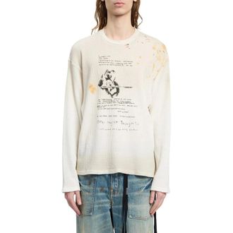 Ann Demeulemeester Emil Relaxed Fit Longsleeve Boxy T-shirt - Heren - Tops - Beige - Maat: 2XL Katoen