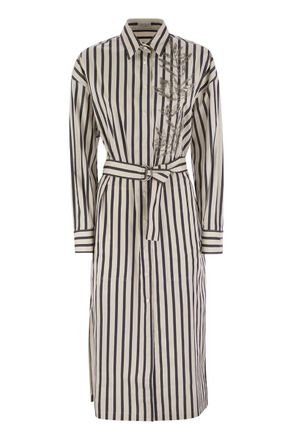 Brunello Cucinelli Brunello Cucinelli Womens Striped Midi Dress - Ivory Cotton - Size Small