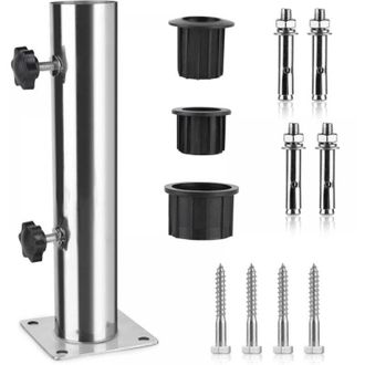 OEM Tubo Para Sombrilla, Base Para Sombrilla, Soporte Ajustable De Acero Inoxidable Para Sombrilla Con 3 Anillos Reductores De Pvc (32/38/48 Mm), Base Par
