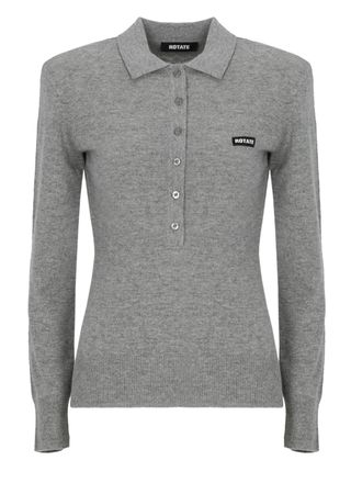 Rotate Gray Structured Long-Sleeved Polo With Padded Shoulders