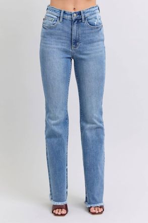 Judy Blue High Waist Bootcut Jeans With Fray Hem In Blue
