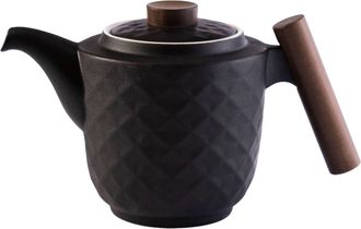 OEM Jarra Moderna De Porcelana Negra De 1200 Ml (1,2 L) Con Asa De Madera