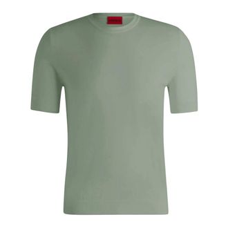 HUGO BOSS Hugo, Round-neck Knitwear, male, Green, Size: XL Viscose-blend Sweater