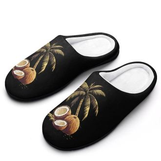 Generic Coconut Palm Tree Funny Mens Slippers Cotton Warm House Shoes Memory Foam Sandals Print Size 7-14