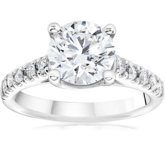Pompeii3 Certified 2 1/2Ct Diamond Cathedral Engagement Ring 14k White Gold Lab Grown