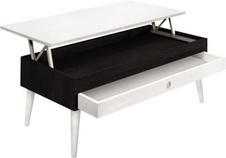 HOGAR 24 Mesa Centro Elevable Madera Cajón Deslizante Color Negro y Blanco