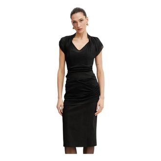 Pinko Linnen Midi Jurk - Dames - Casual kleedjes - Zwart - XS - Linnen - Kleedjes