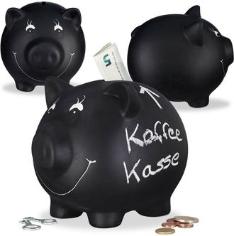Relaxdays Relaxdays - 3x Chalkboard Piggy Bank, Ceramic, Wedding, Birthday, Money Savings Animal, HxWxD: 14 x 17 x 13 cm, Black