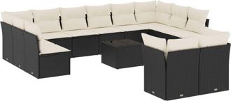 vidaXL Set De Sof&aacute;s De Jard&iacute;n Y Cojines 13 Pzas Rat&aacute;n Sint&eacute;tico Negro Vidaxl