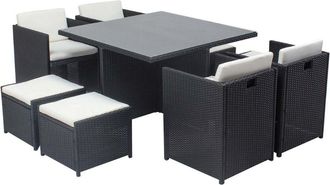 Concept Usine Sal&oacute;n de jard&iacute;n 8 personas de resina trenzada negra negro/blanco