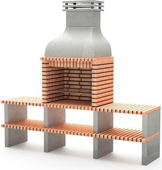 Movelar Barbacoa De Obra Prefabricada De Le&ntilde;a Y Carb&oacute;n Modelo Altea (gris, Naranja - 268 X 70 X 255 Cm) Ref: M00631 - Cocina De Exterior Con Doble Soporte Par