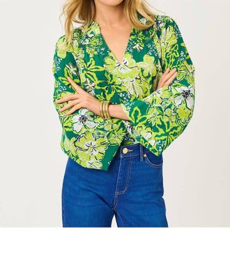 Lilly Pulitzer Lourdes Long Sleeve Top In Fiddle Leaf Green Once And Floral