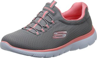 Skechers Womens Summits Top Player Sneaker, Grey Mesh Pink Trim, 3.5 UK