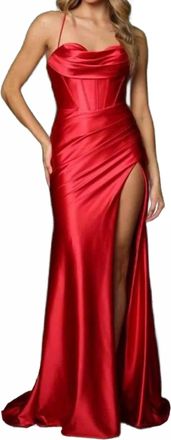Nox Anabel Fitted Cowl Satin Gown In Red