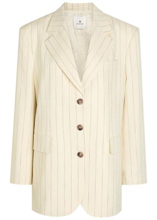 Anine Bing Sara Pinstriped Woven Blazer - Cream - S (UK8-10 / S)