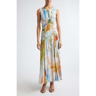 Ulla Johnson Lana Ruched Sleeveless Silk Maxi Dress in Western Dream at Nordstrom, Size Medium