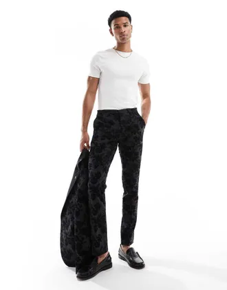 Twisted Tailor Fleet suit pants in black and charcoal floral - part of a set-Navy