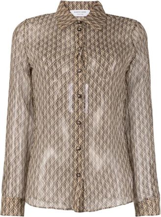 Marine Serre Moon Diamond Zijden Overhemd - Dames - Overhemden - Beige - XL - Overhemden
