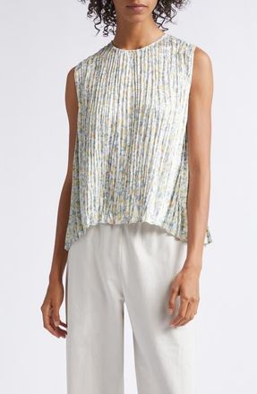 Vince Citrine Bloom Pleated Sleeveless Top in Off White/sun at Nordstrom, Size Xx-Small