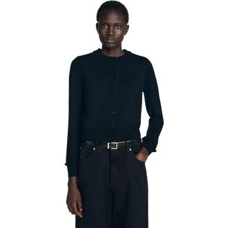 Sandro Ruffled cardigan in Black at Nordstrom, Size X-Large