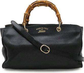 Gucci Black Leather Bamboo Handbag Shoulder Bag Tote Bag (Pre-Owned)