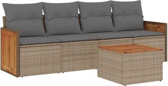 vidaXL Juego De Sof&aacute;s Jard&iacute;n Con Cojines 5 Pzas Rat&aacute;n Sint&eacute;tico Beige Vidaxl